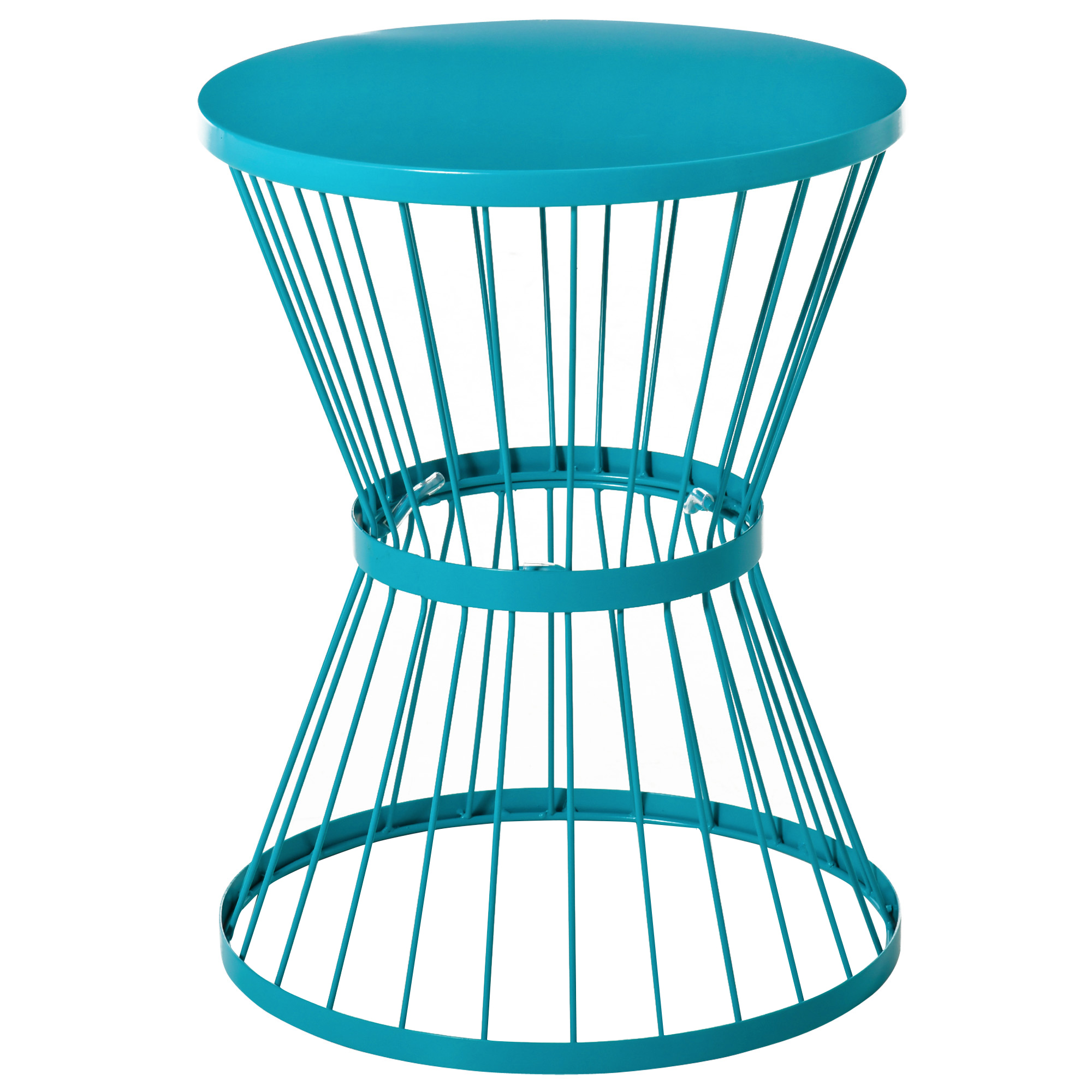 Outsunny 16" Outdoor & Indoor Garden Steel Accent Table w/ Hourglass Design, Blue