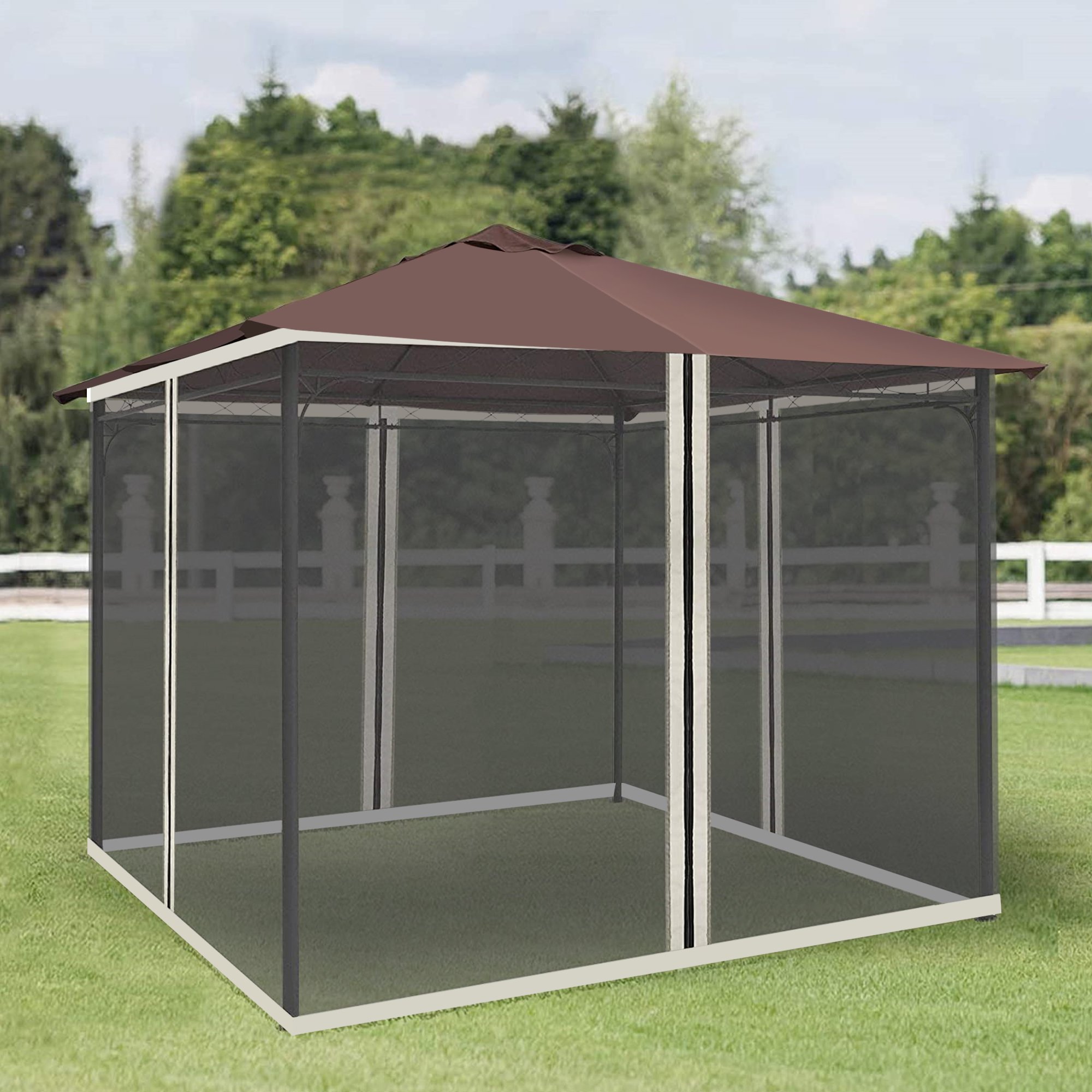 Outsunny Replacement Mesh Mosquito Netting Screen Walls for 10' x 12' Patio Gazebo,4-panel Sidewalls with Zippers (Wall Only, Canopy Not Included)