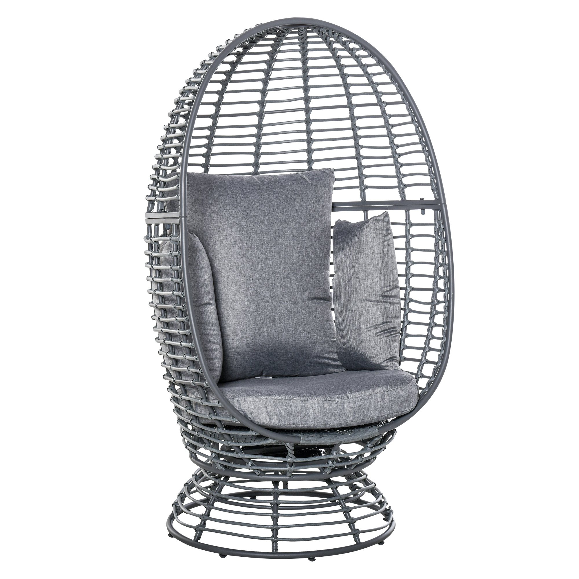 Outsunny Outdoor Egg Swivel Basket Chair with 360 Degrees Rotation, Soft Cushion & Weather-Fighting Design, Grey