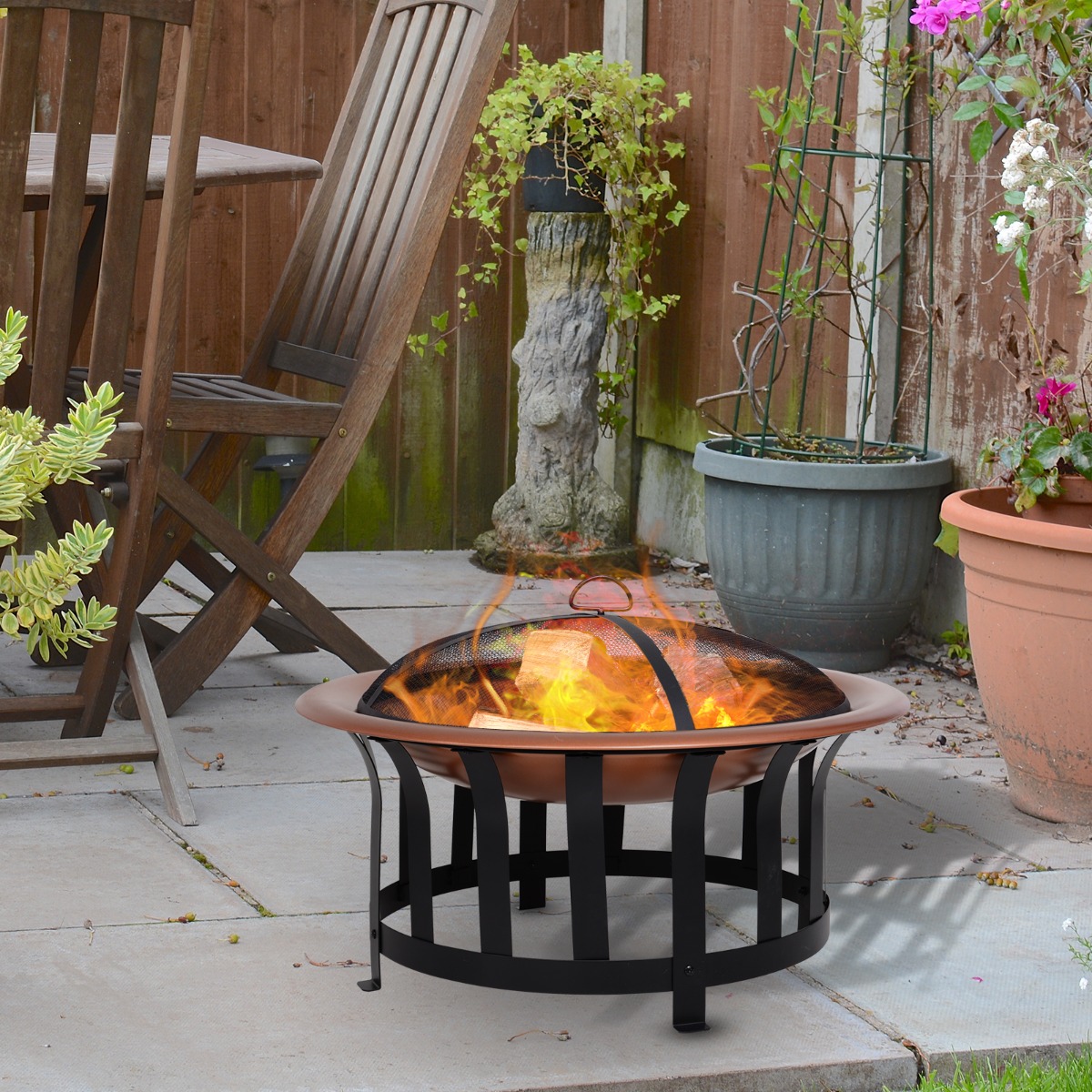 Outdoor Round Fire Pit with Protective Mesh Screen for your Backyard and Patio