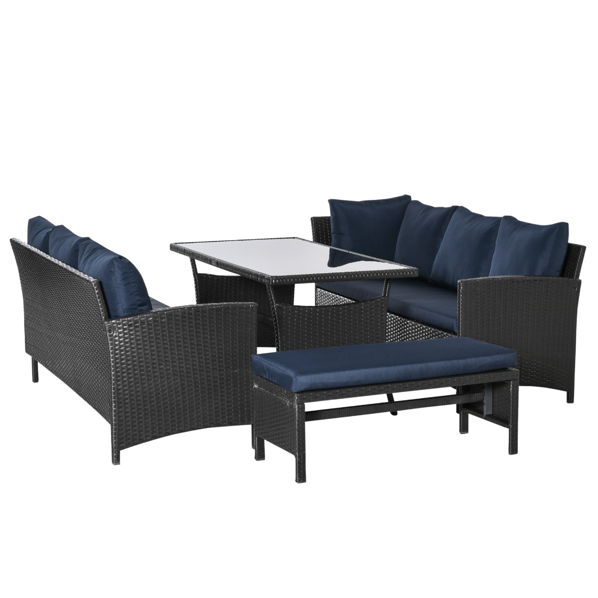 Outsunny 4 Piece Outdoor Patio Rattan Wicker Dining Table Sofa Set