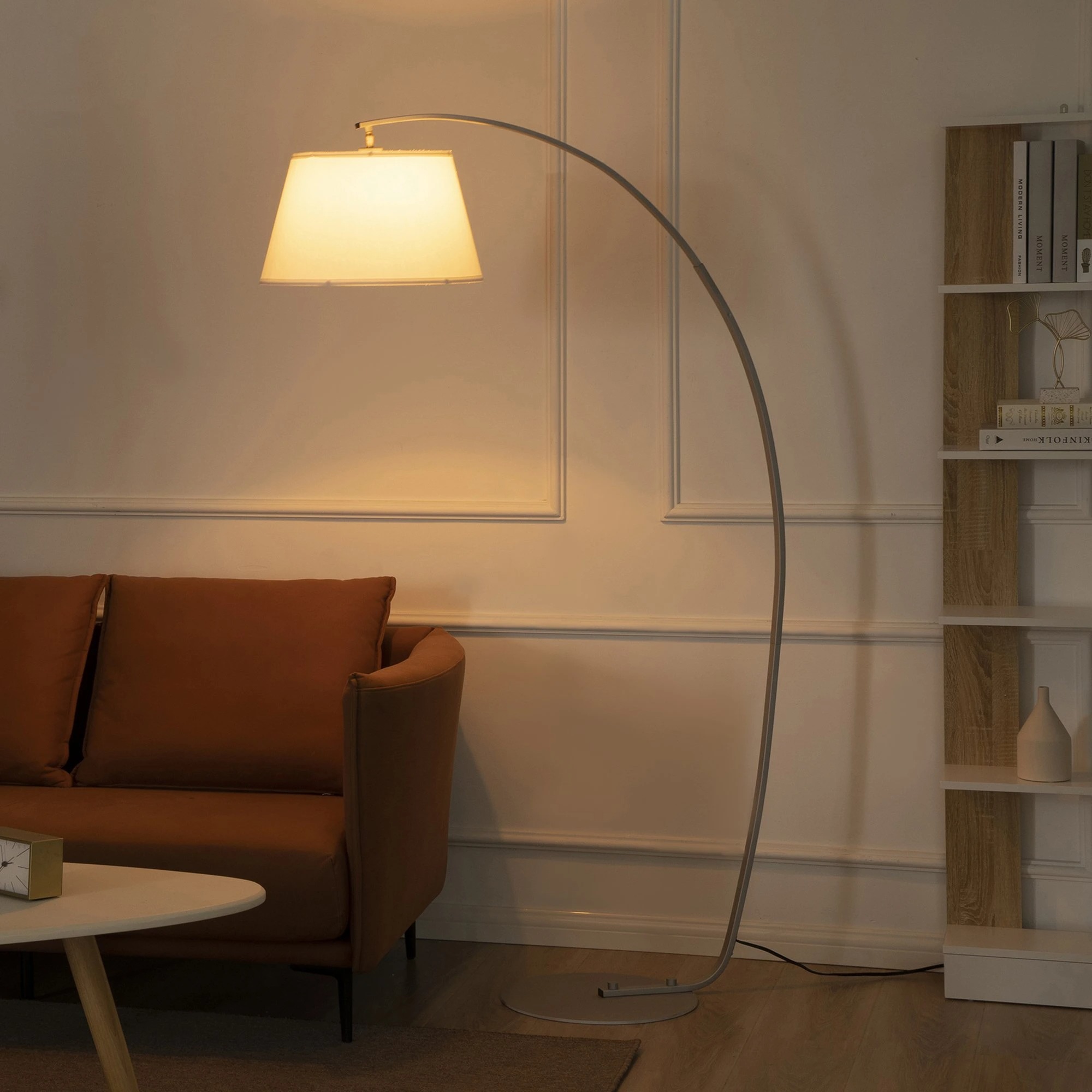HOMCOM Floor Lamp, Modern Standing Lamp with Arc Design, Foot Switch & Metal Base -  White