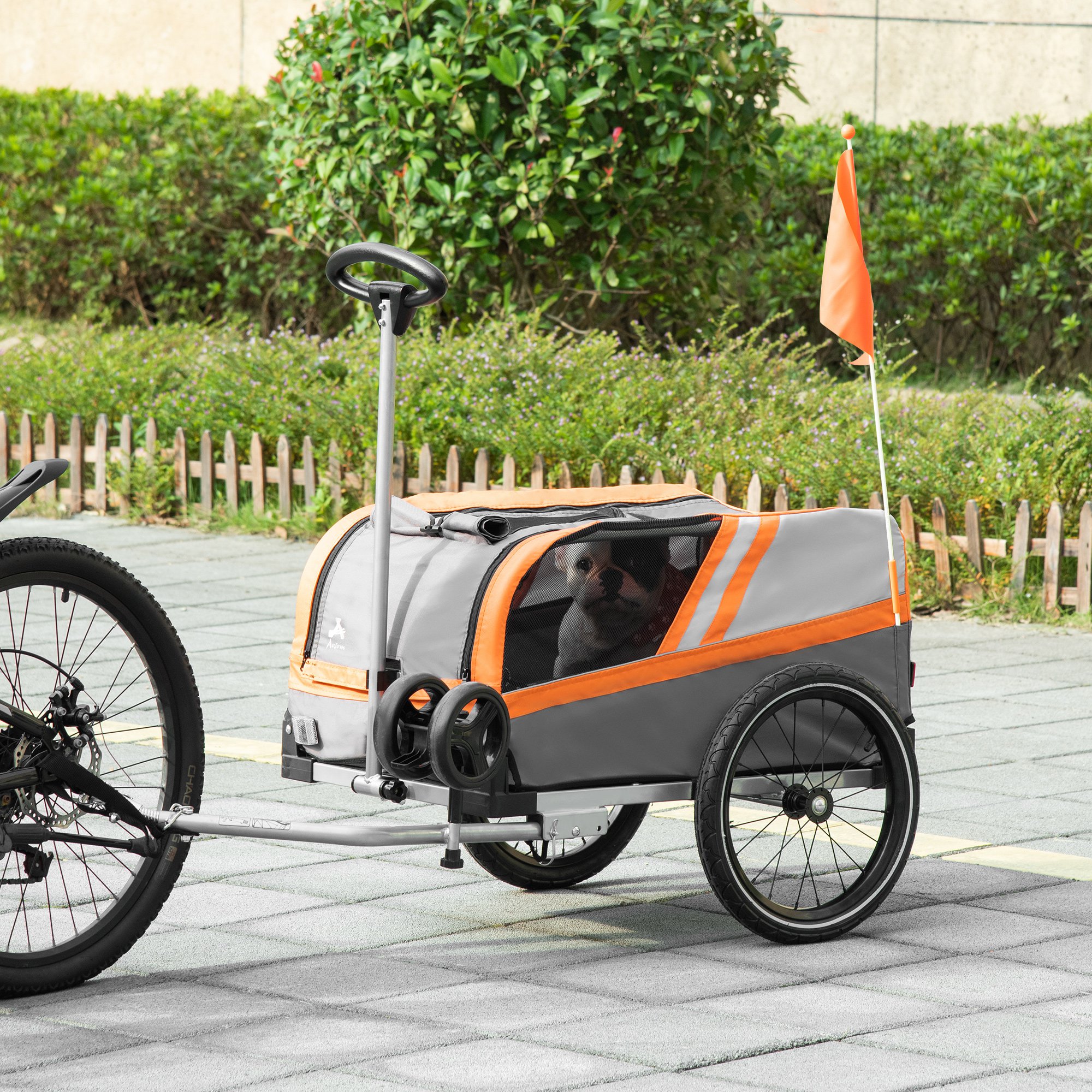Aosom Dog Bike Trailer 2-in-1 Pet Trolley Stroller Cart Bicycle Carrier, Orange