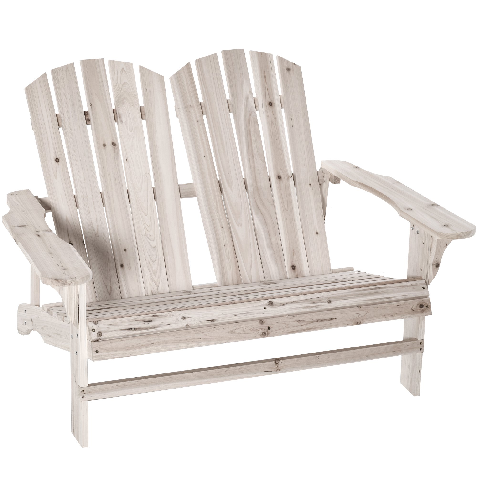 Outsunny Outdoor Adirondack Chair Wooden Loveseat Armchair for Garden Deck Patio, Natural