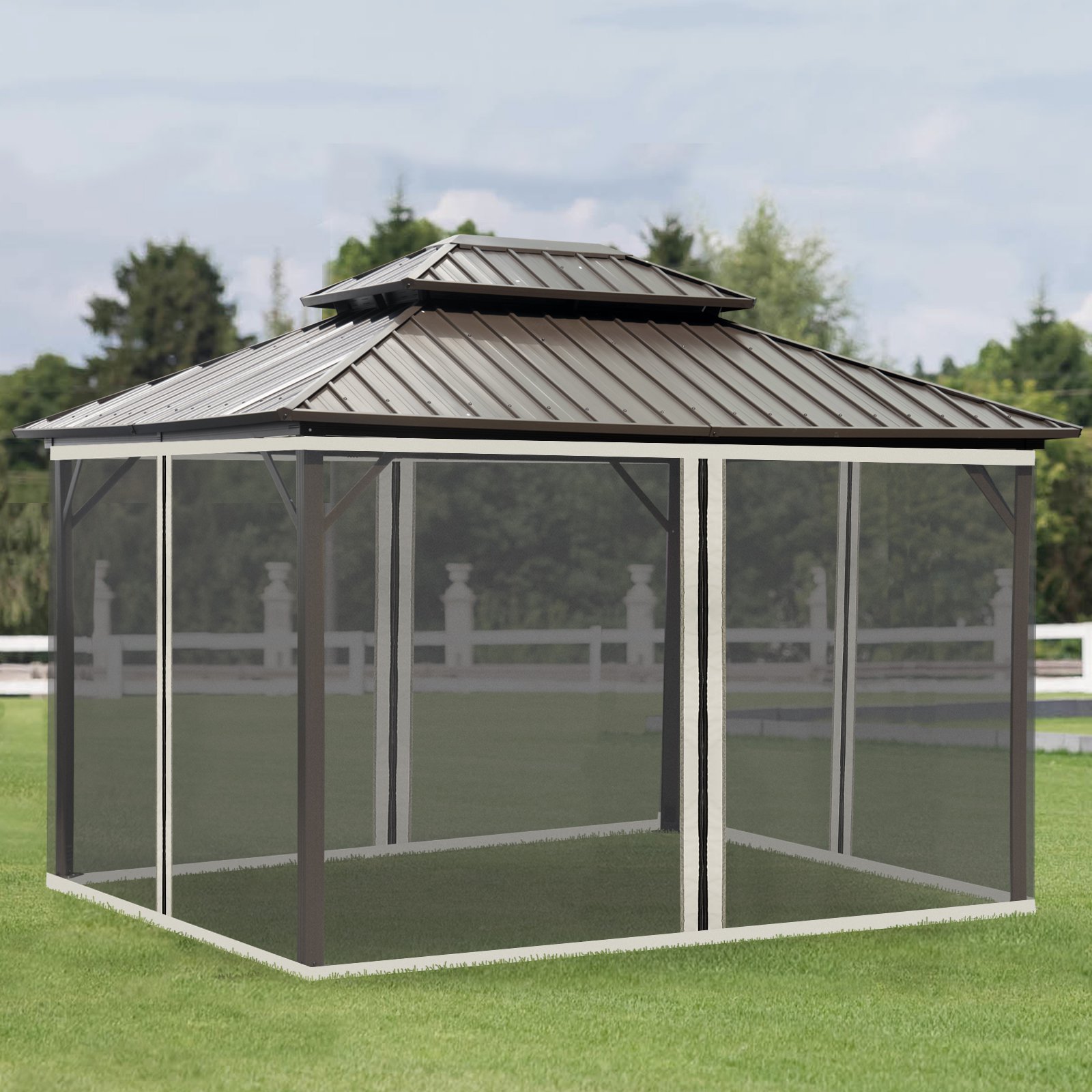 Outsunny Replacement Mesh Mosquito Netting Screen Walls for 10' x 13' Patio Gazebo, 4-panel Sidewalls with Zippers (Wall Only, Canopy Not Included)