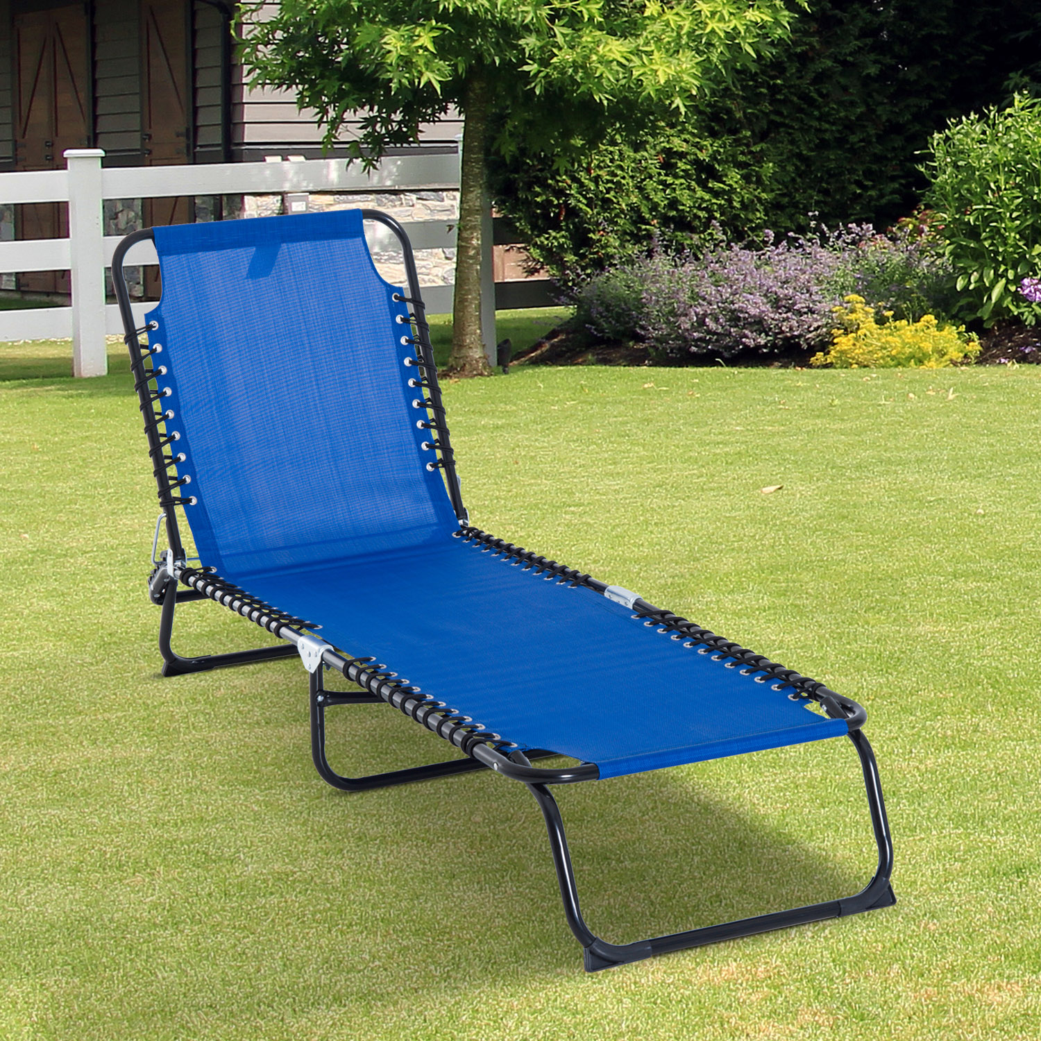 4-Position Reclining Beach Chair Chaise Lounge Folding Chair - Navy Blue
