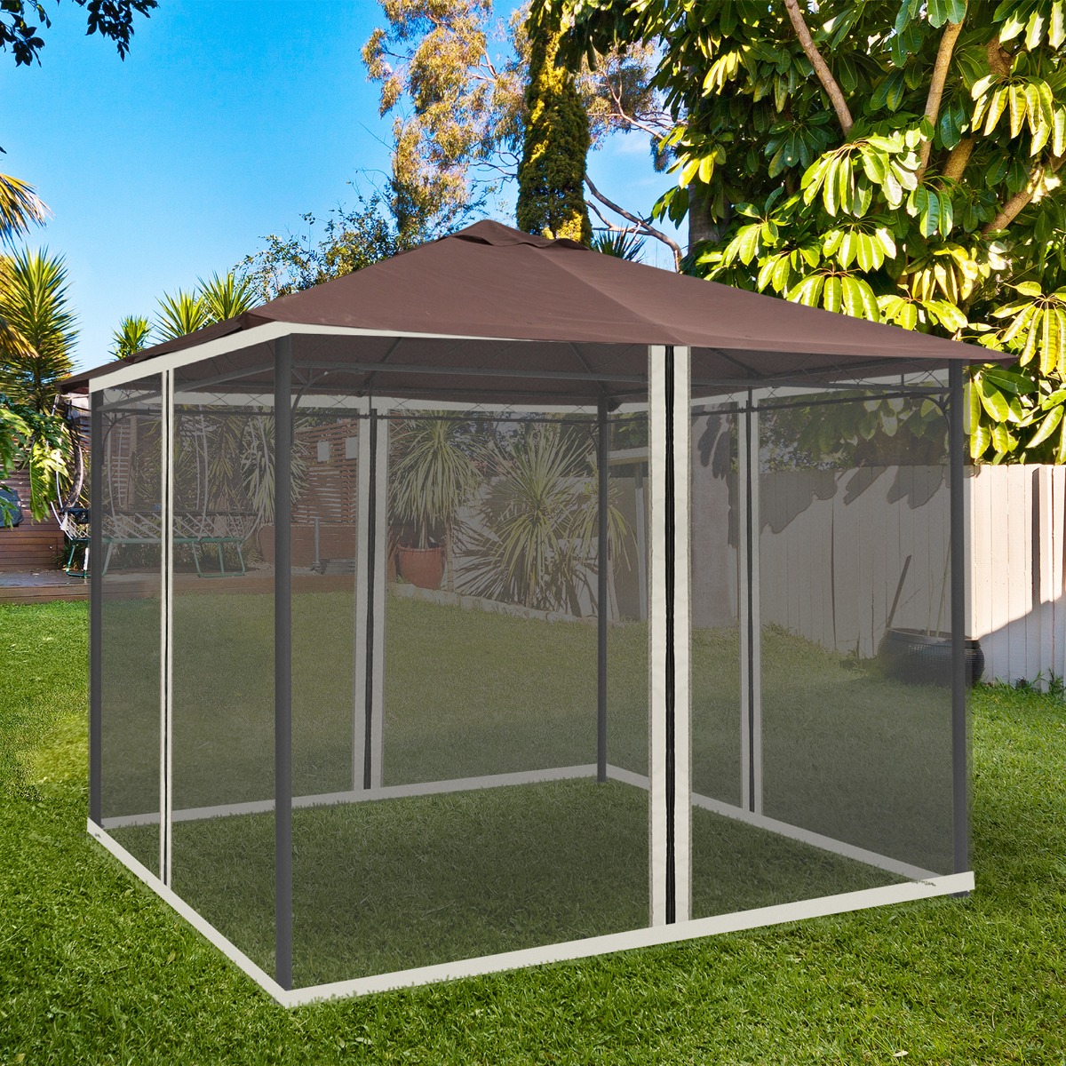 Outsunny Replacement Mesh Mosquito Netting Screen Walls for 10' x 10' Patio Gazebo,4-panel Sidewalls with Zippers