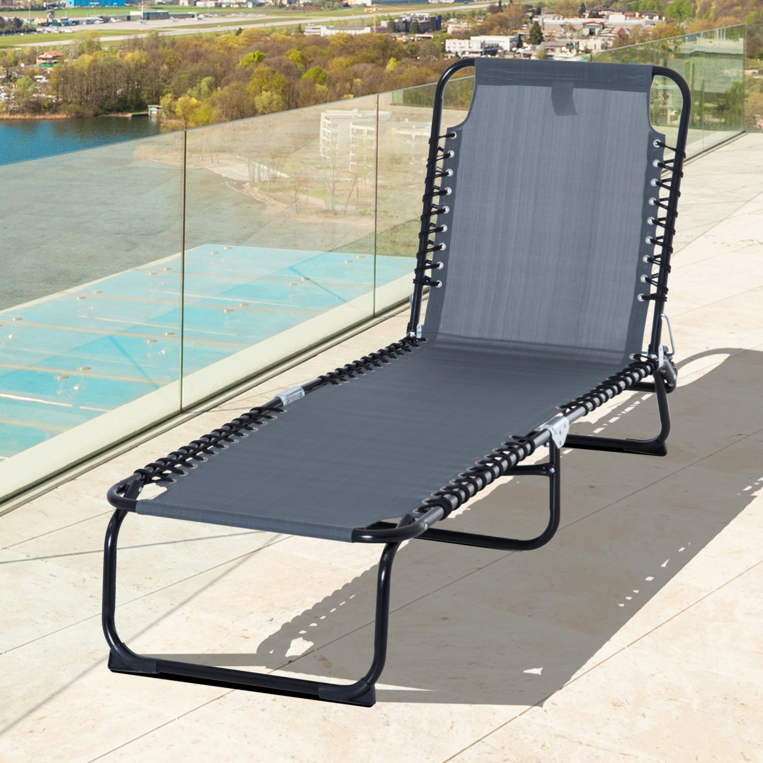 4-Position Reclining Beach Chair Chaise Lounge Folding Chair - Grey