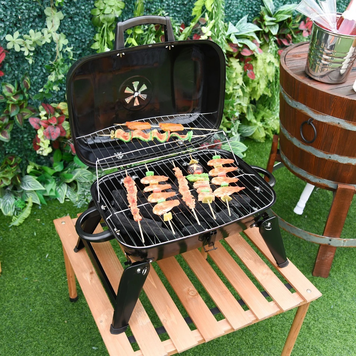  Portable Tabletop Charcoal Grill BBQ Camping Picnic Cooker - Black