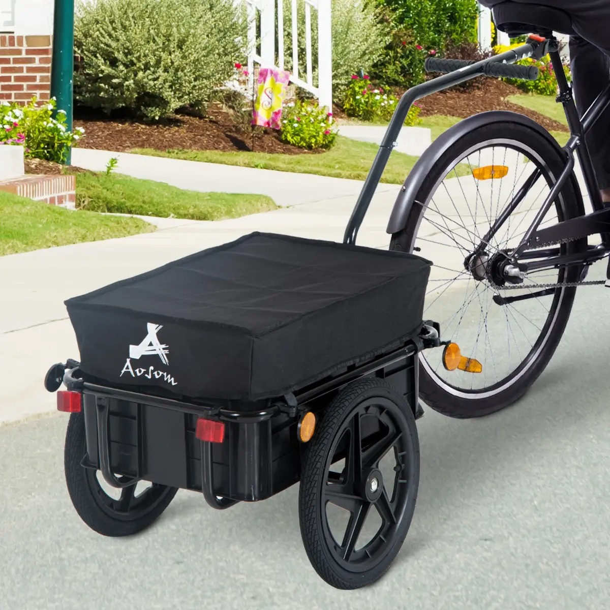 Aosom Bicycle Cargo Trailer with Removable Box and Waterproof Cover, Bike Wagon Trailer with Two 16in Wheels