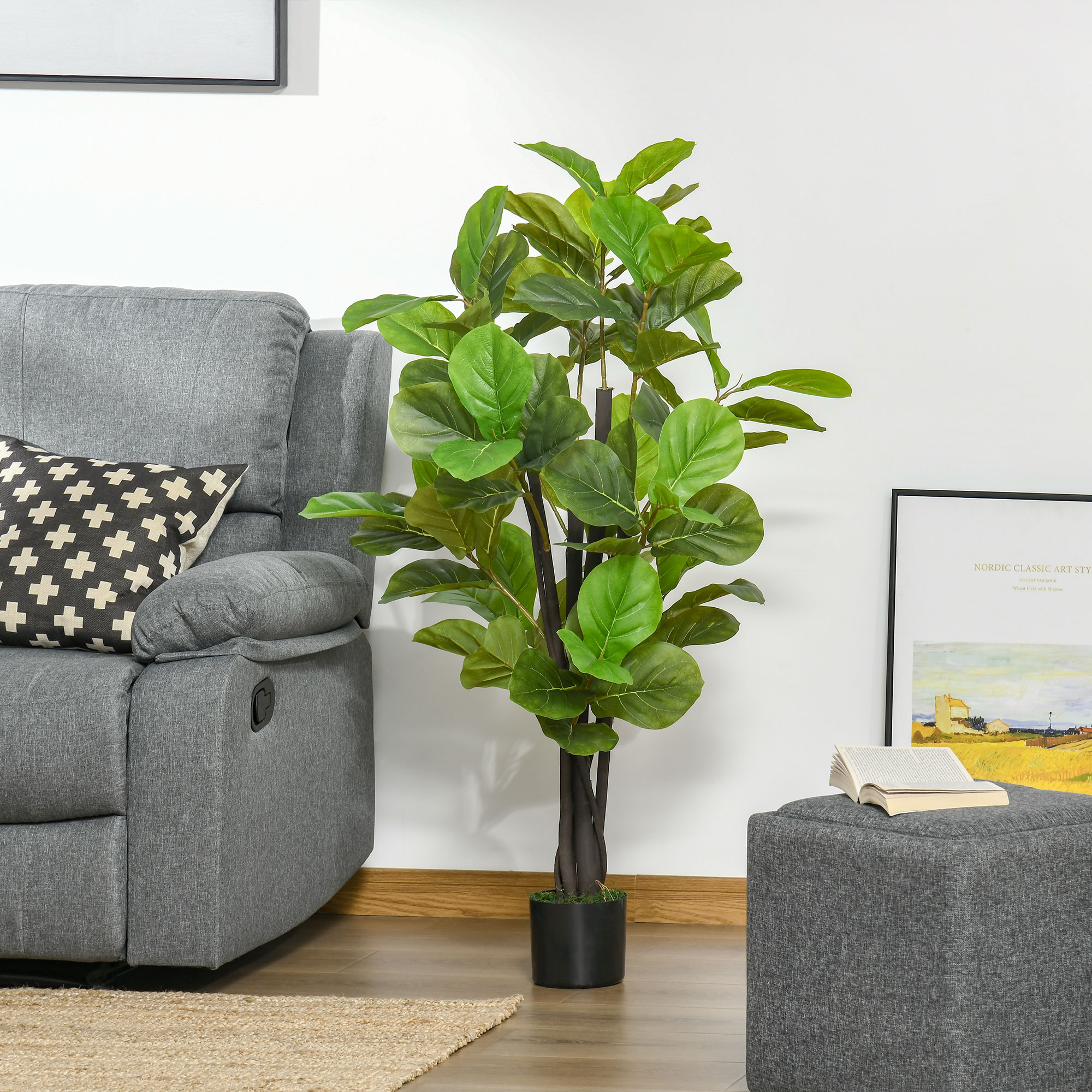 HOMCOM 4.5 Feet Artificial Fiddle Leaf Fig Plant, Potted Fake Tree, Indoor / Outdoor Décor