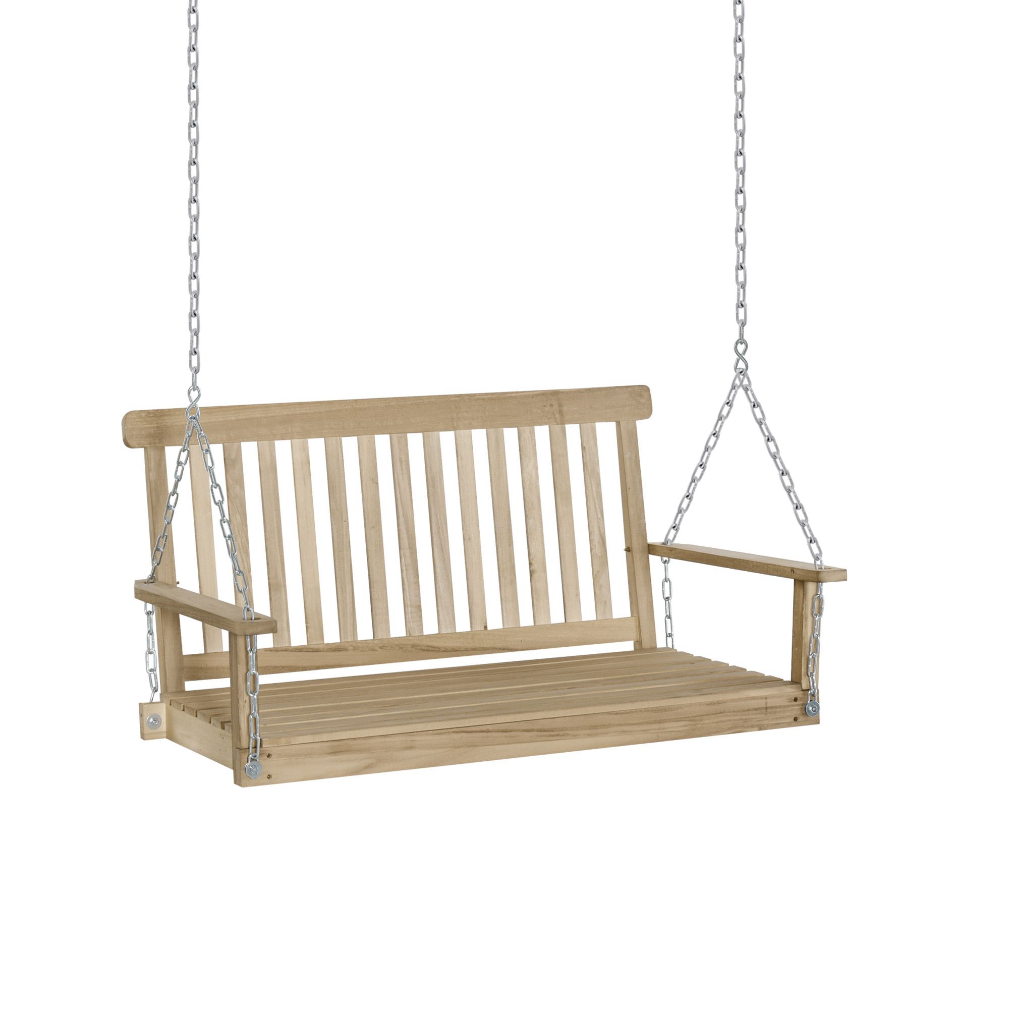 Outsunny 2-Person Heavy Duty Hanging Swinging Outside Front Bench w/ Fir Wood, Natural