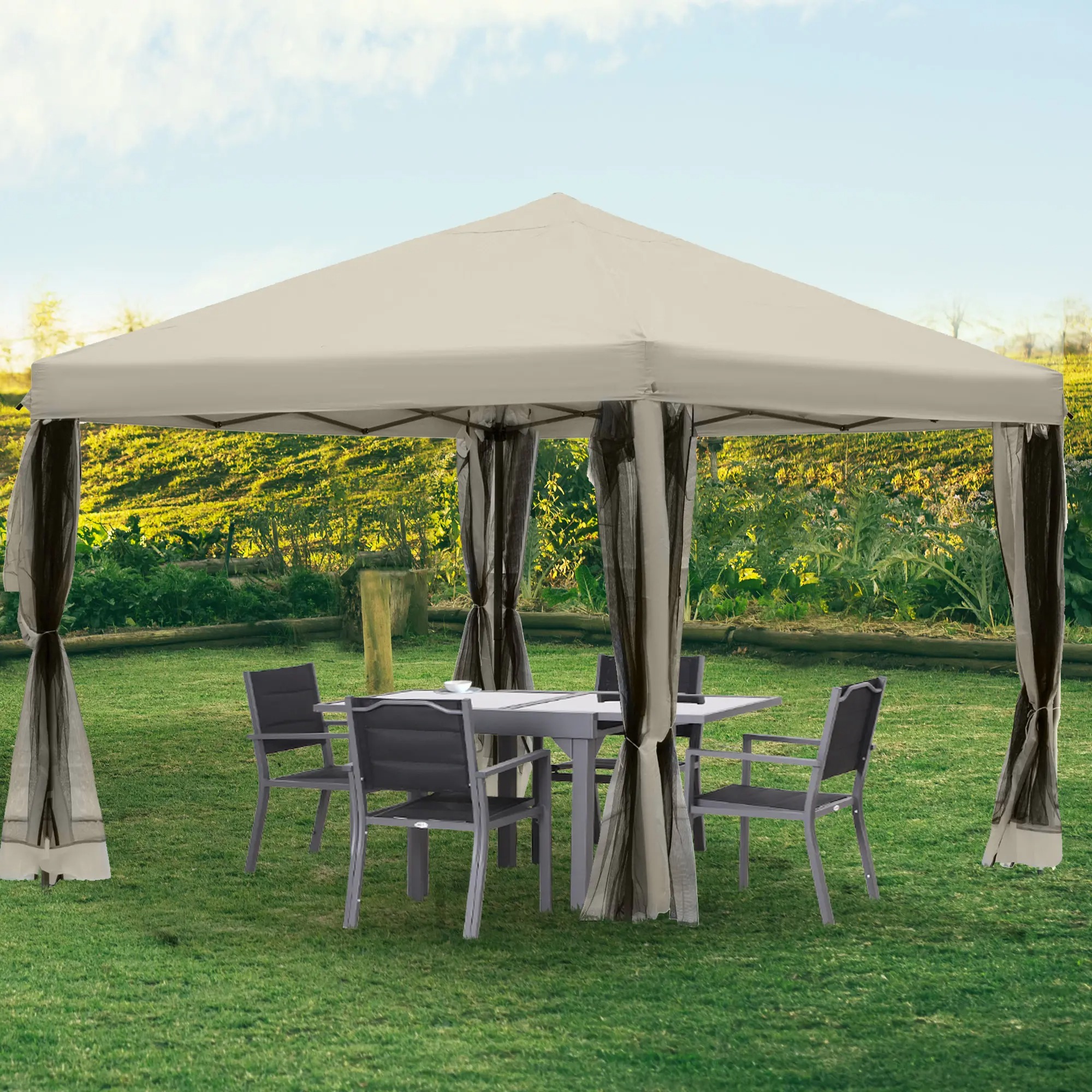 Outsunny 10' x 10' Pop-Up Canopy Party Tent Gazebo - UV Protected w/ Mesh Wall