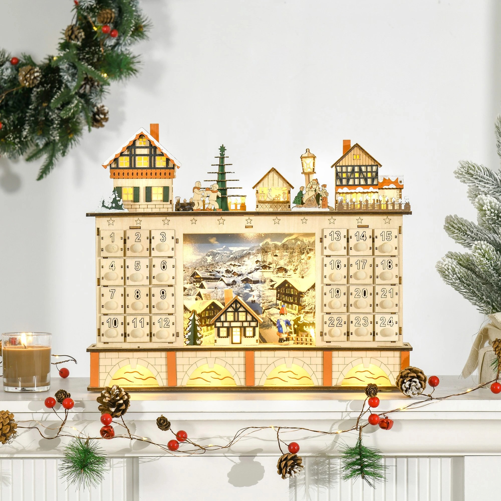 Decorate your table for the holidays with this Christmas advent calendar from HOMCOM, which is great for decoration. Put notes and candies in those drawers, and allow kids to open one drawer for each day. They will enjoy holiday cheer and surprises every 