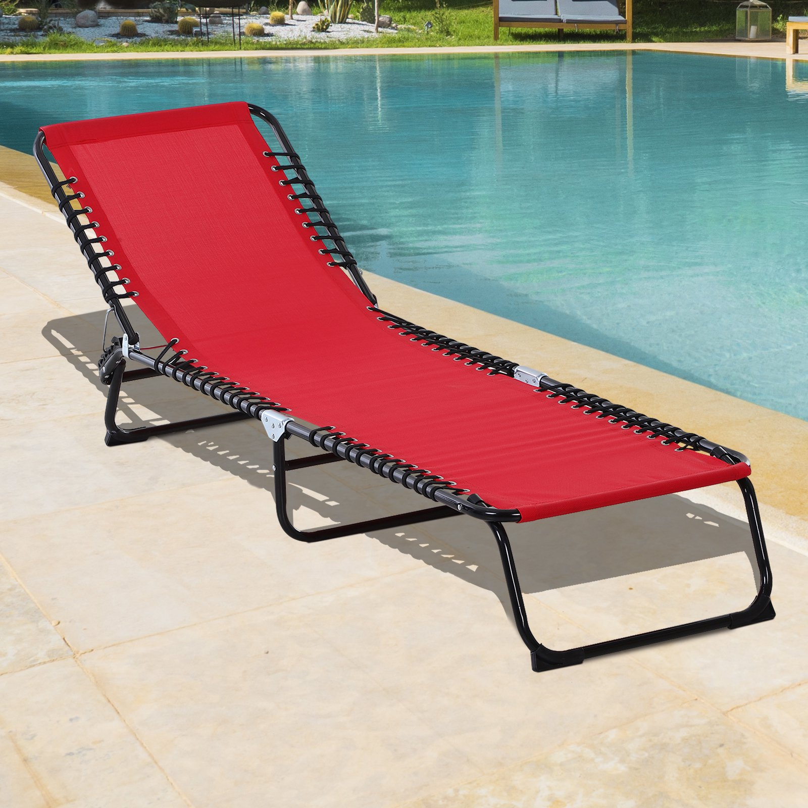 4-Position Reclining Beach Chair Chaise Lounge Folding Chair with Comfort Ergonomic Design - Wine Red