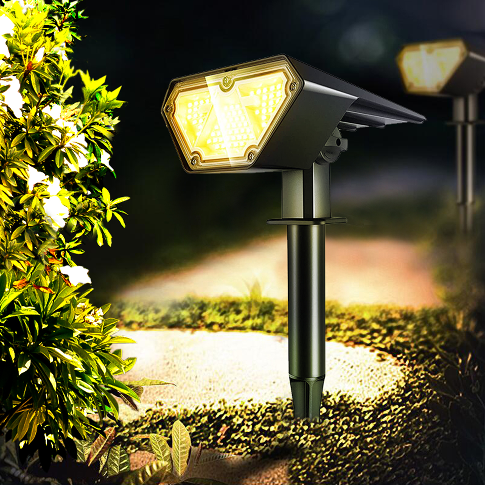 4PCS LED Solar Spotlight Adjustable 2 In 1 Landscape Stake Lights Wall Light Waterproof Outdoor Lights for Yard Walkway Patio Decoration Lamp Warm White & White