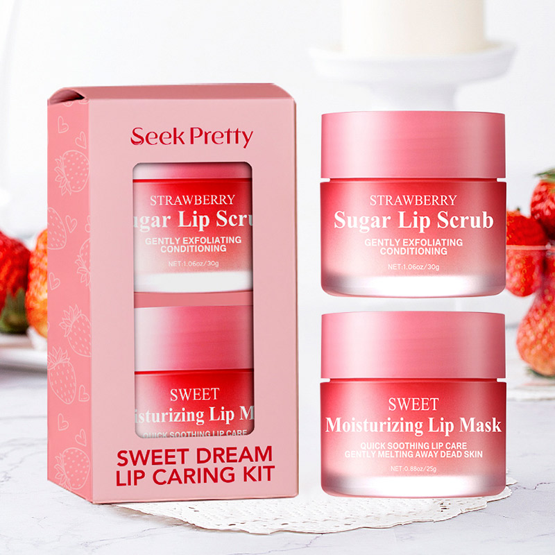 Pink Strawberry Sugar Lip Scrub & Lip Mask Lip Care Kit