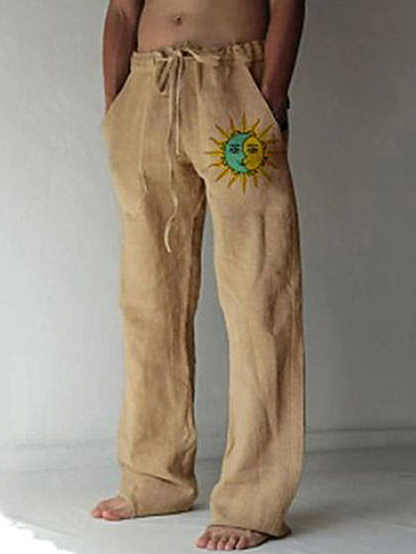 Vintage printed cotton and linen casual pants