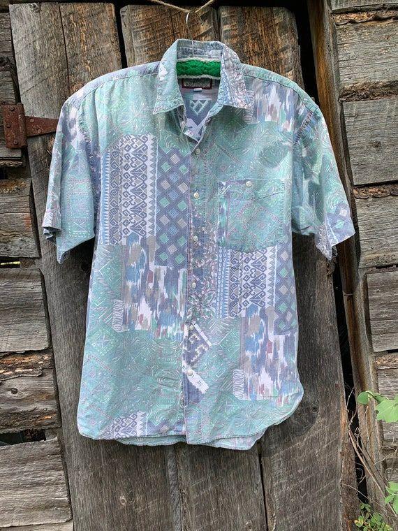 Men's multicolor geometry pattern cotton linen shirt