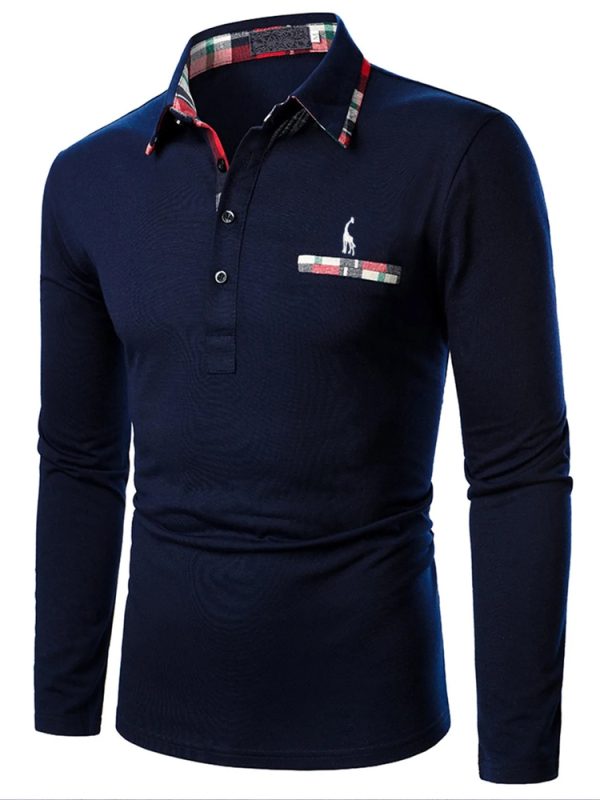 Men's solid color casual long sleeved polo shirt