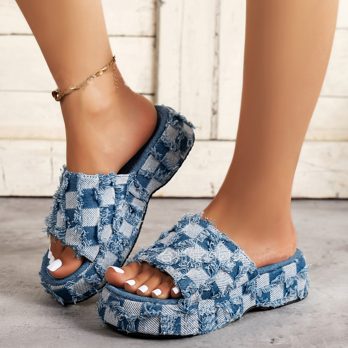 Open Toe Platform Slide Sandals-BETTERSHOES