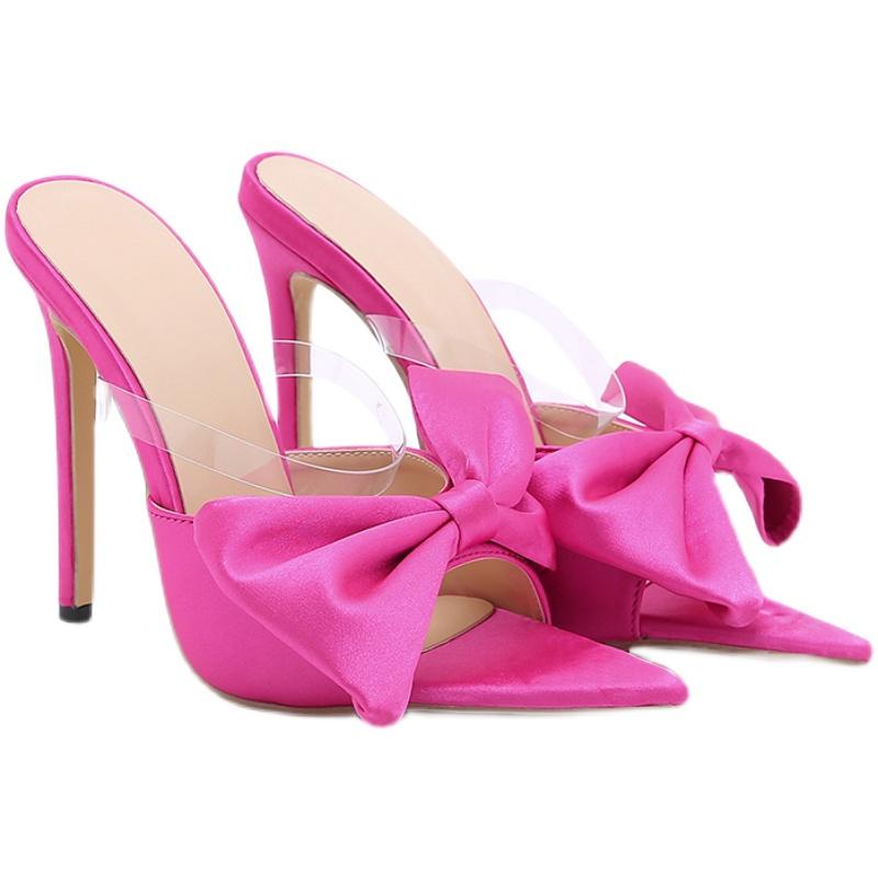 Satin Material Bow Open Toe High Heels-BETTERSHOES