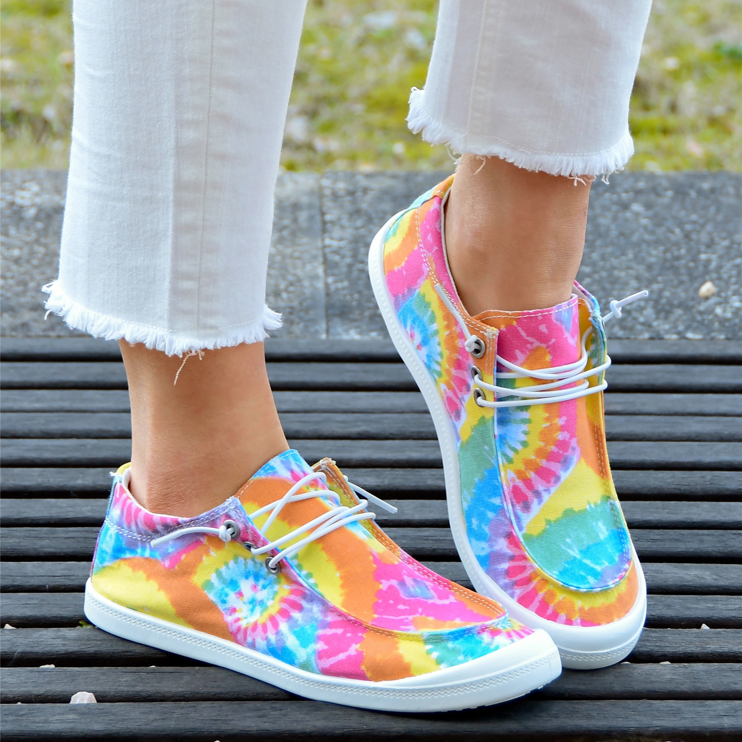 Casual Fashion Colorful Tie-Dye Slip-On Canvas Shoes Flat Sneakers-BETTERSHOES