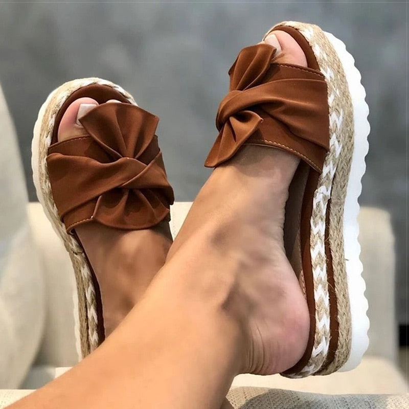 Butterfly-Knot Platform Wedges Sandals-BETTERSHOES