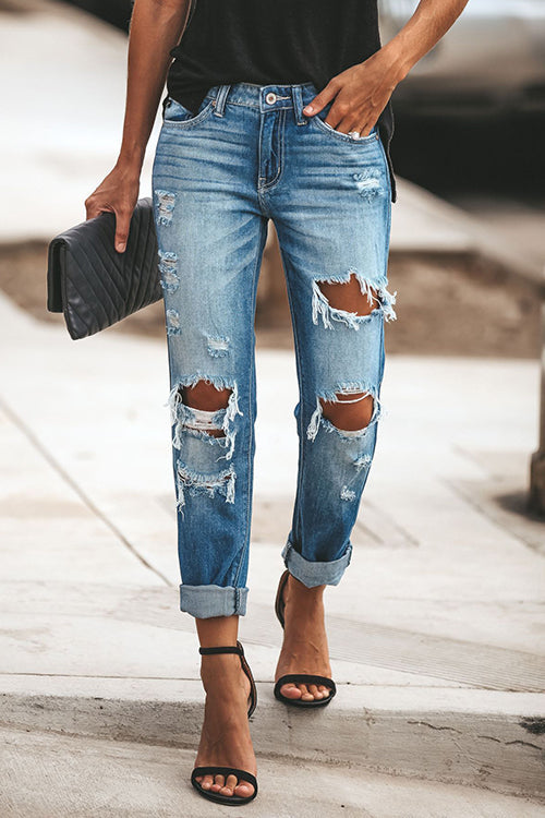 Ripped Straight Pocket Jeans-BETTERSHOES