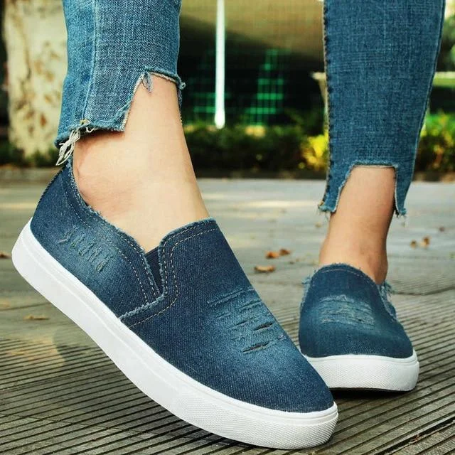 Women Denim Canvas Casual Platform Breathable Footwear Classic Loafers A Pedal Lazy Sneakers Shoes-BETTERSHOES