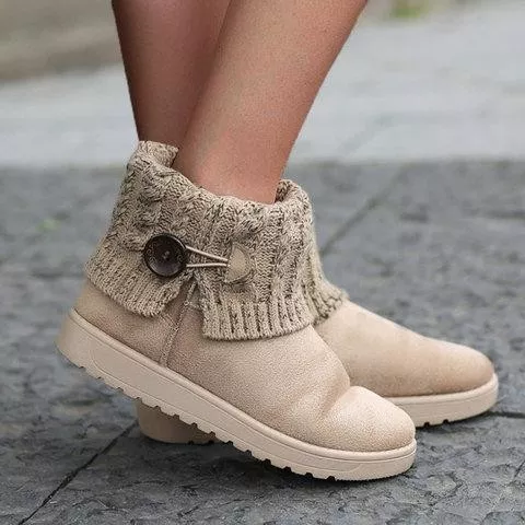 Winter Button Low Heel Soft Slip-On Snow Boots-BETTERSHOES