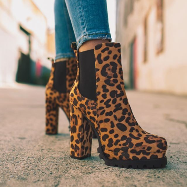 elastic panel slip on chunky heel ankle booties