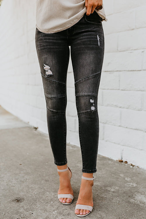 Ripped Slim Fit Black Jeans-BETTERSHOES