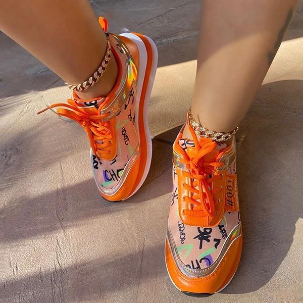 Women Personalized Graffiti Stitching Orange Sneakers-BETTERSHOES