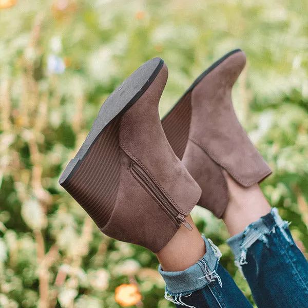 Women Wedge Heel Ankle Boots Slip On Round Toe Causal Style Daily Boots-BETTERSHOES