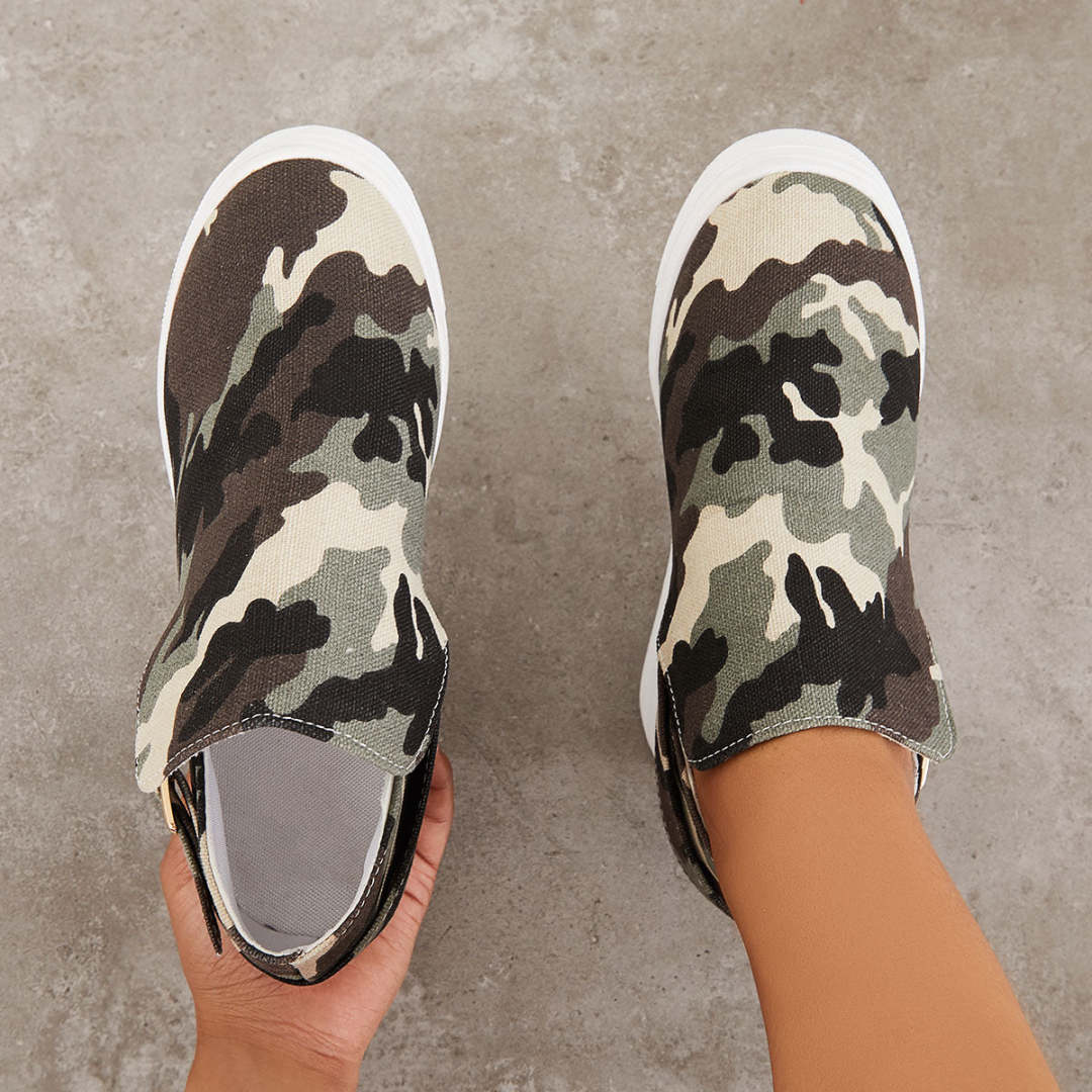 Women Wedge Heel Slip On Sneakers Canvas Camo Shoes-BETTERSHOES