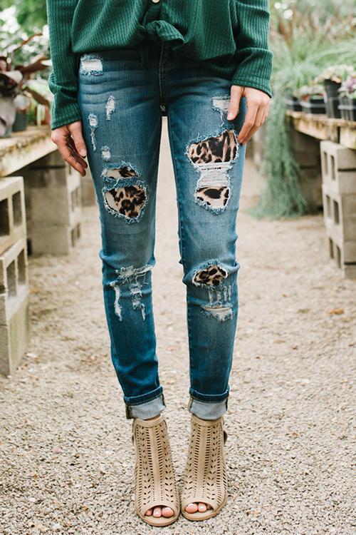 Leopard Patches Distressed Jeans-BETTERSHOES