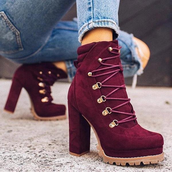Women Suede Chunky Heel Ankle Boots-BETTERSHOES