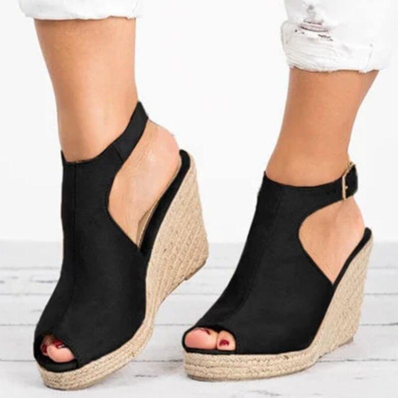 Women Suede Open Toe Cork Wedge Sandals-BETTERSHOES