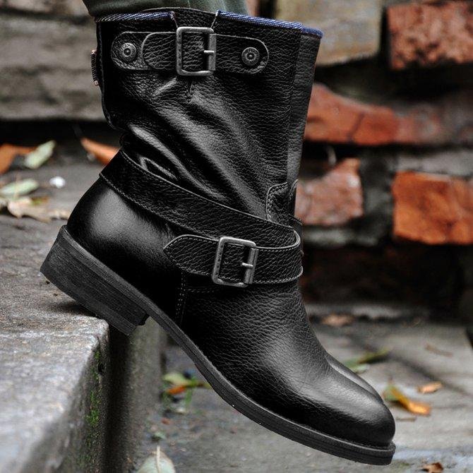 Block Heel Buckle Strap Daily Boots-BETTERSHOES