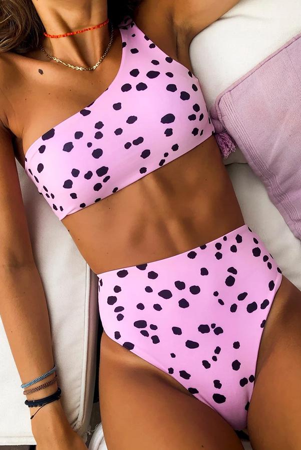 Leopard Print One Shoulder High Waist Bikini-BETTERSHOES