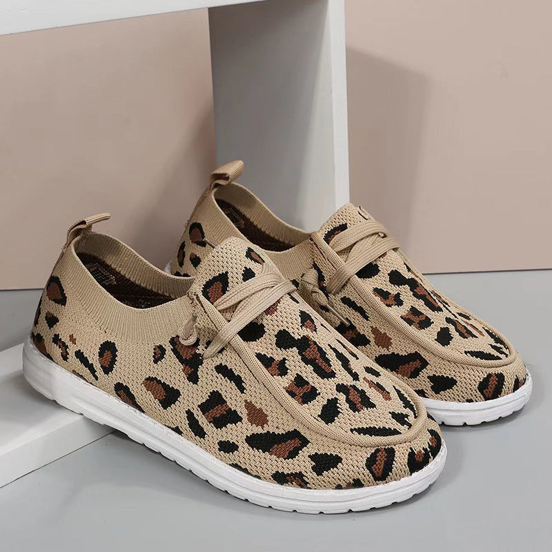 Leopard Print Lace-Free Flyknit Sneakers-BETTERSHOES