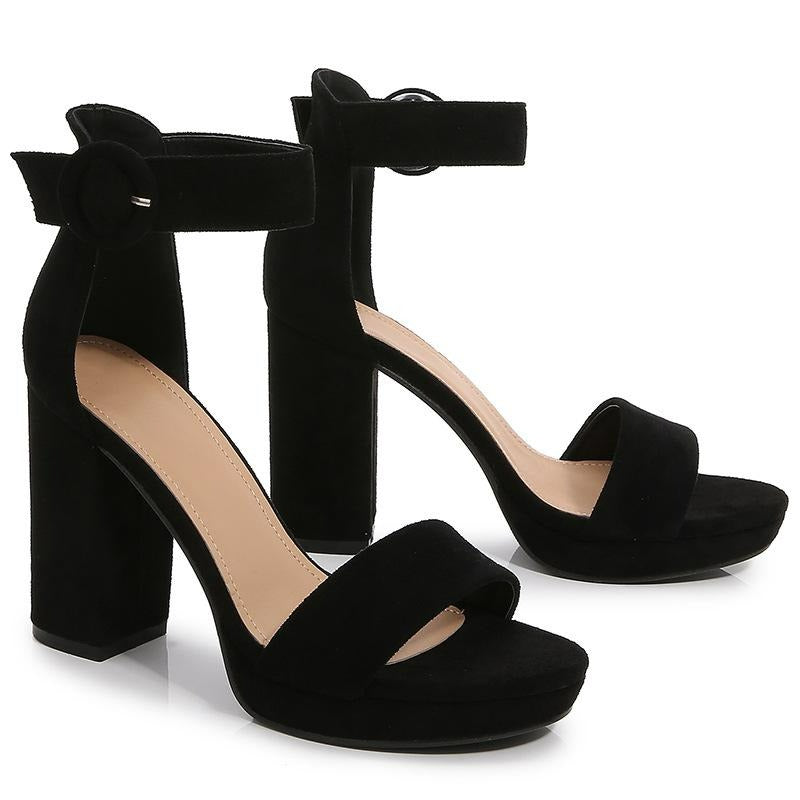 One Strap Solid Color Suede High Heels-BETTERSHOES