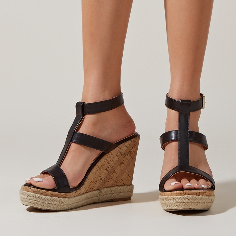 Ladies Adjustable Buckle Wedge Sandals-BETTERSHOES