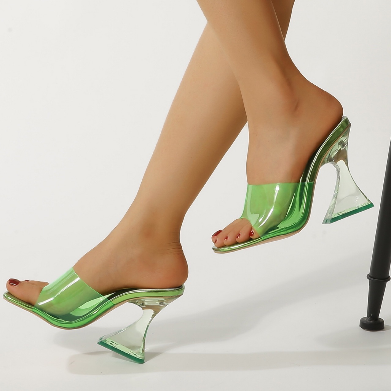 Women Fashion High Heel Crystal Slides-BETTERSHOES