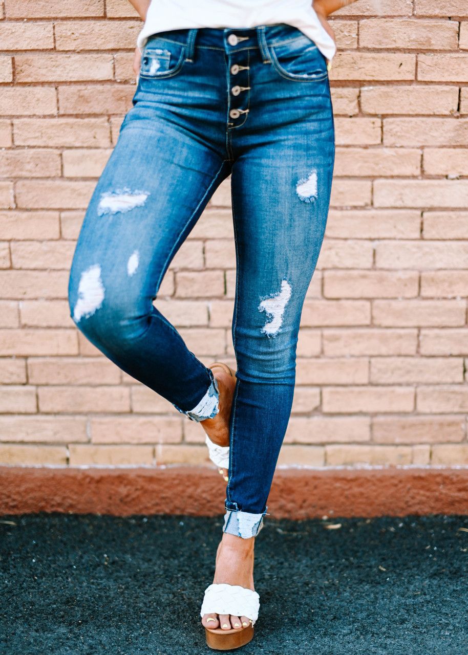 Women's Ripped Tight Jeans-BETTERSHOES