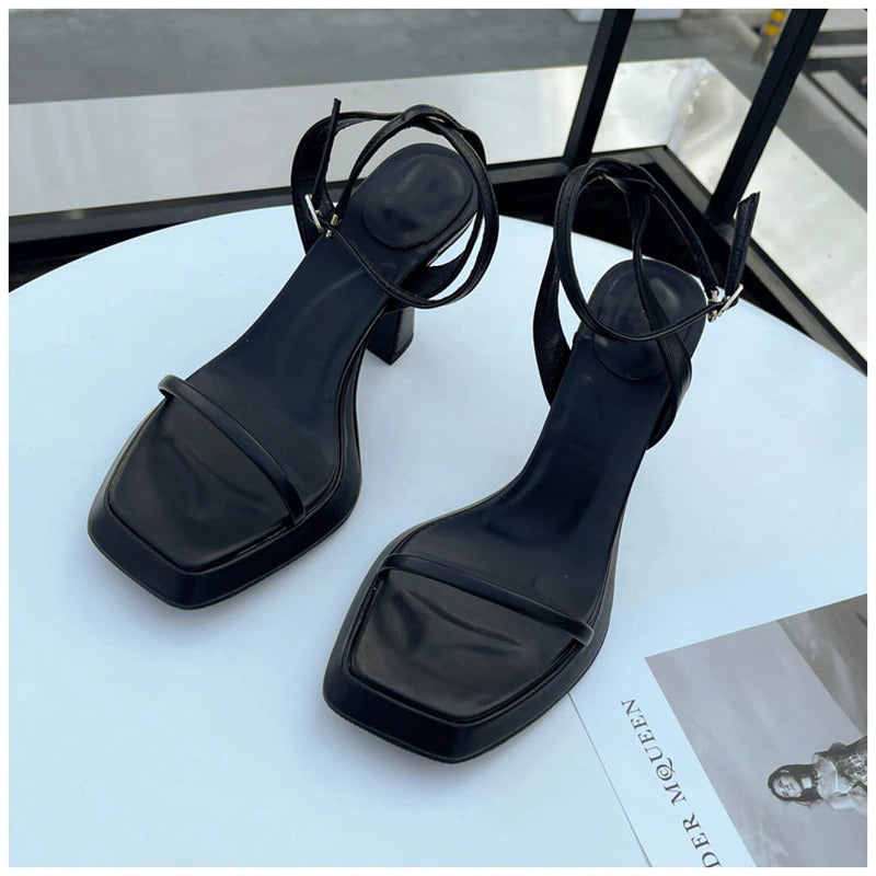 Women's Summer Platform Square High Heel Sandals-BETTERSHOES