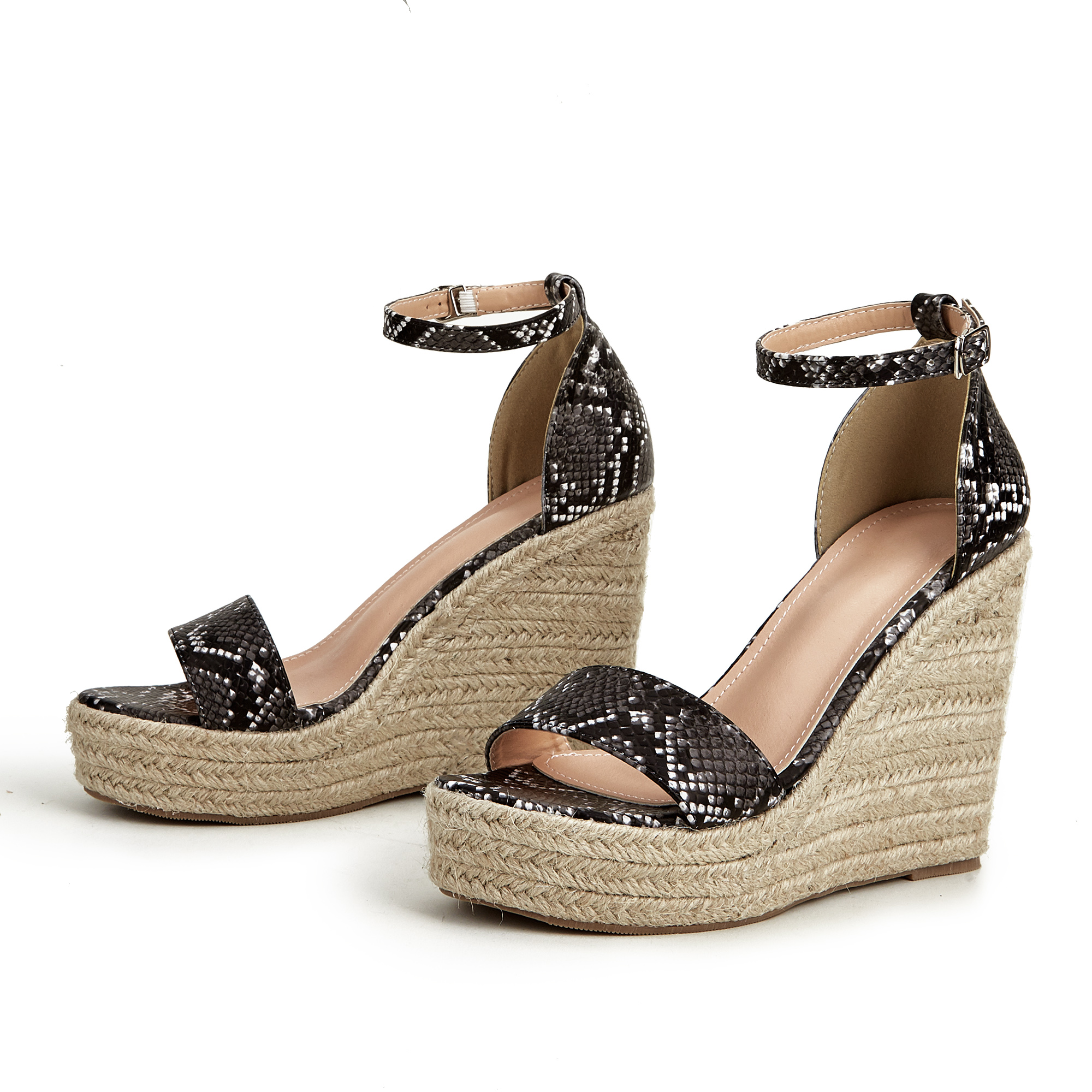 Women Snake Print Ankle Buckle Wedge Sandals-BETTERSHOES