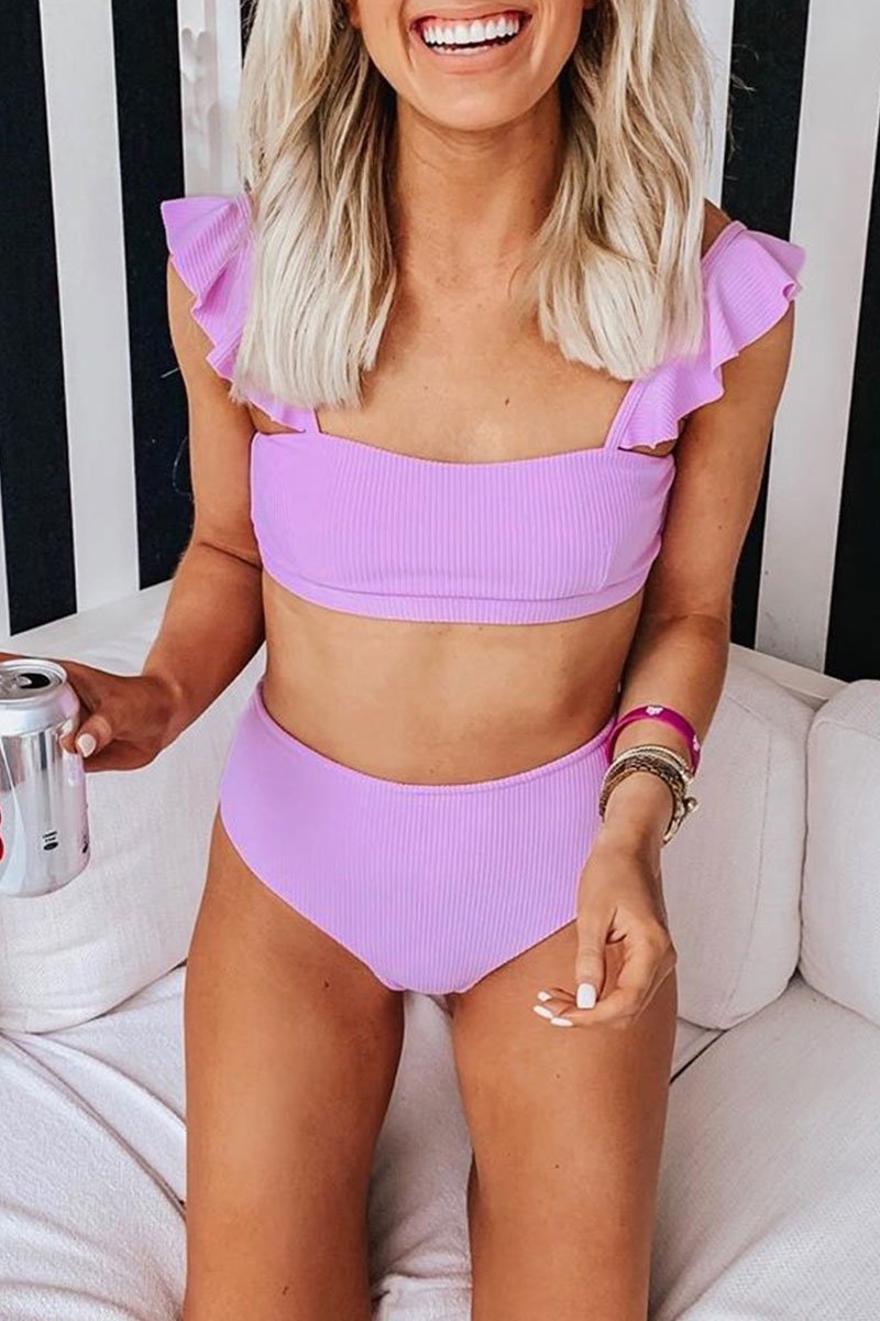 Flounce Design Light Pink Two-piece Swimsuit-BETTERSHOES