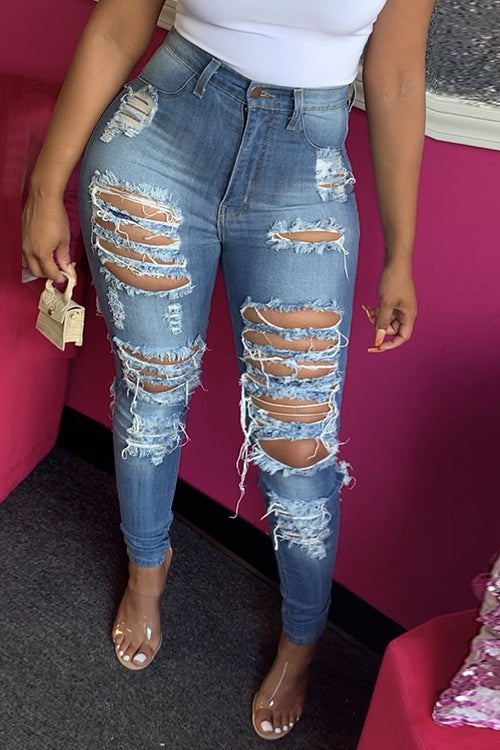 High Waist Ripped Skinny Jeans-BETTERSHOES